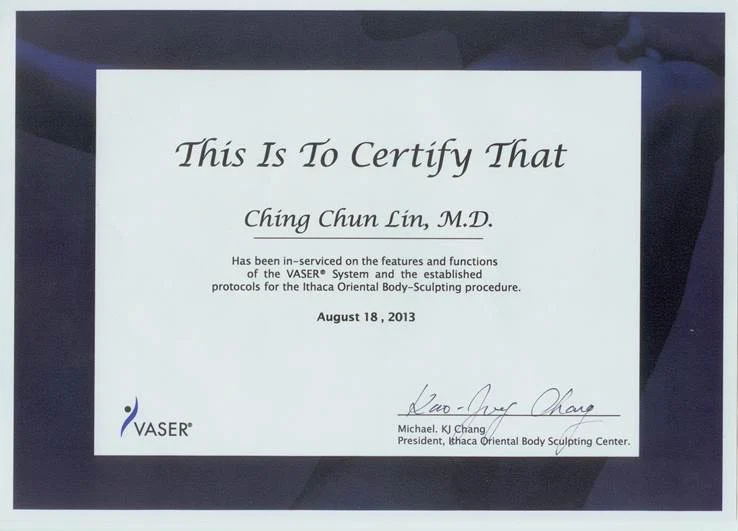 VASER 威塑抽脂原廠認證書